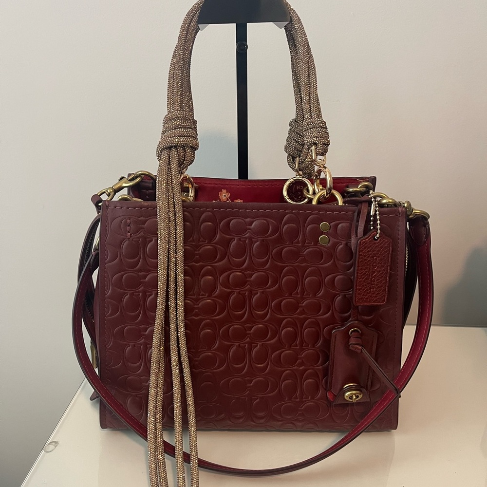 Coach Rogue 25 Embossed Leather Satchel Handbag w/ Rocknot Detachable Handles